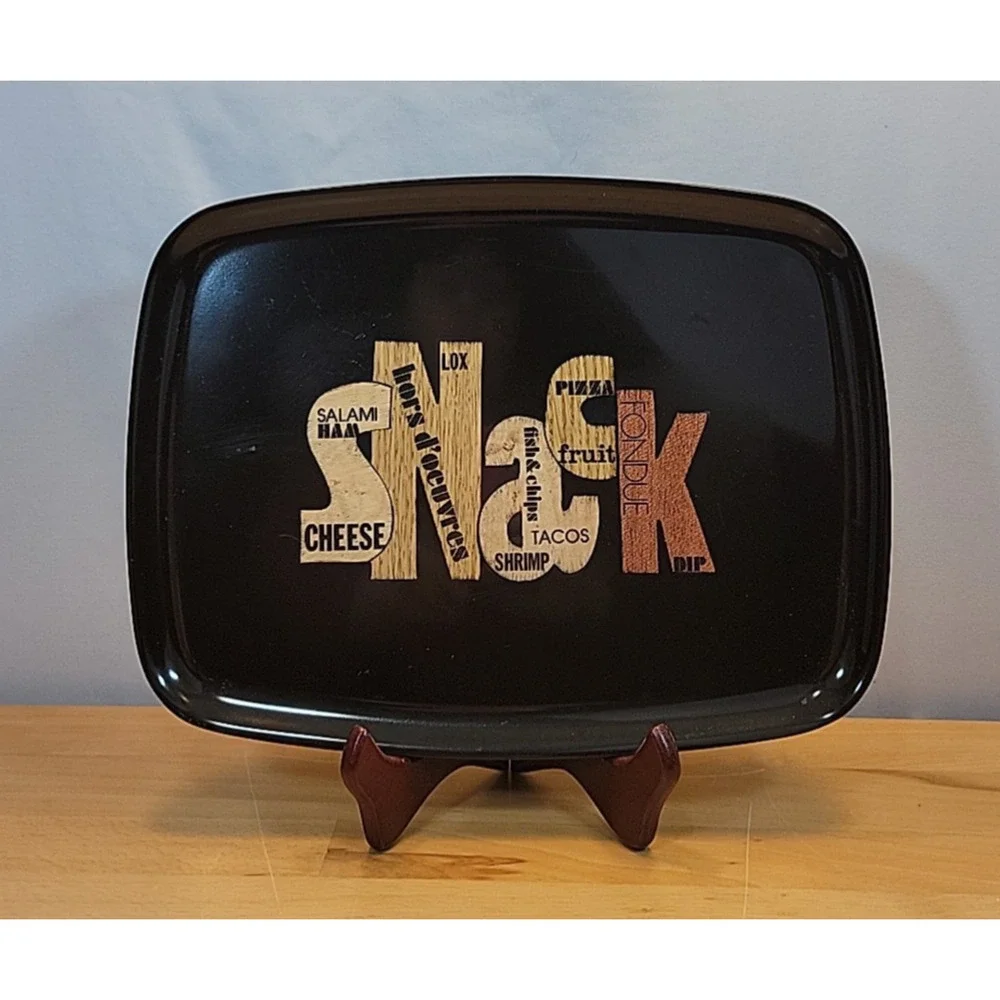 Vintage Couroc Inlaid “SNACK” Wood Black Phenolic Tray Snack Dish 9x12 Barware